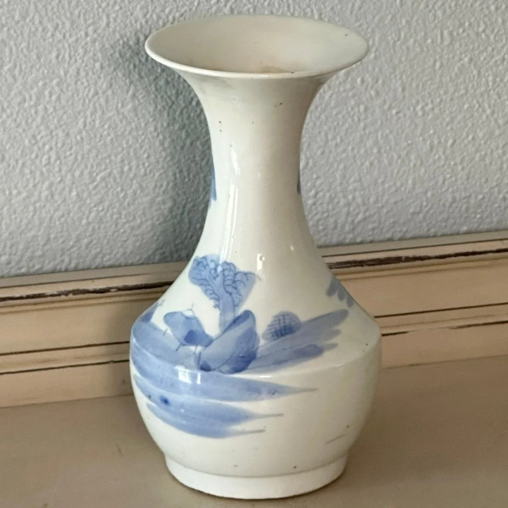 Antique Japanese Sometsuke Blue White Porcelain Landscape Vase 19th Century